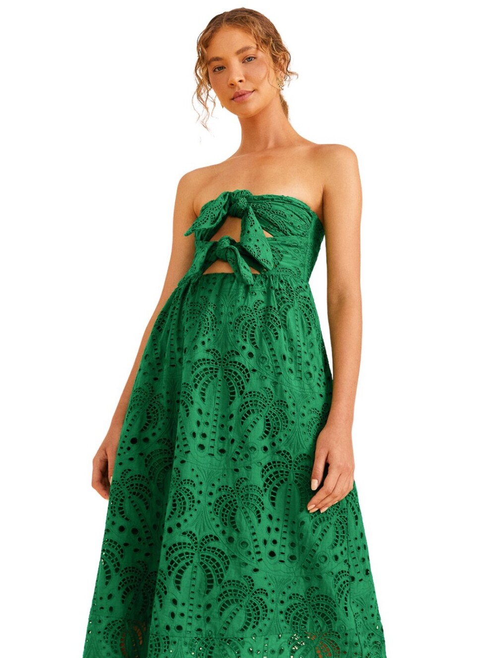 NEW FARM RIO Green Coconut Tree Richelieu Midi Dress Cotton Summer Resortwear L - Picture 14 of 15
